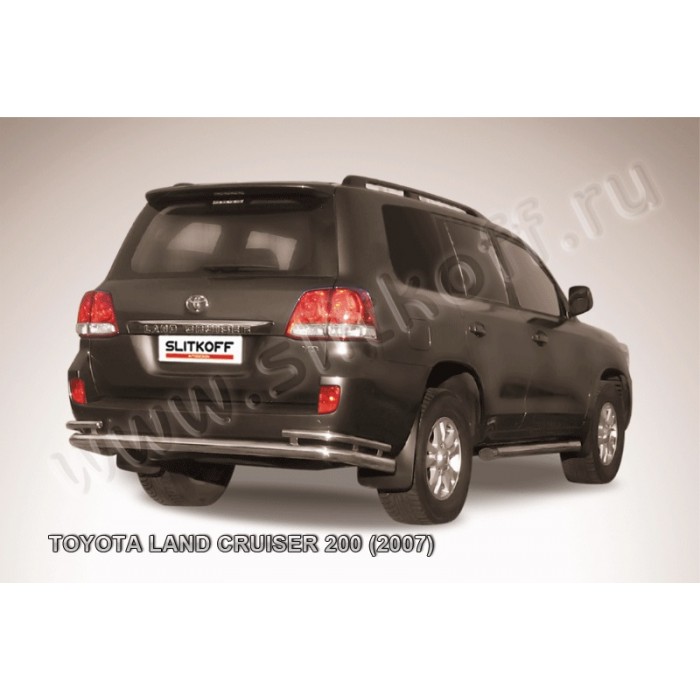 Защита заднего бампера двойная 76-42 мм серебристая для Toyota Land Cruiser 200 2007-2011 артикул TLC2021S