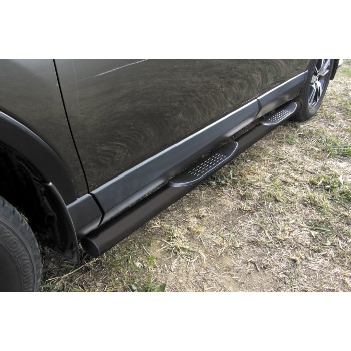 Пороги труба с накладками 76 мм чёрная для Toyota RAV4 2015-2019 артикул TR415006B
