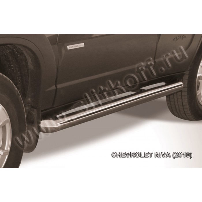 Пороги труба 76 мм серебристая для Chevrolet Niva 2009-2020 артикул CHN10007S
