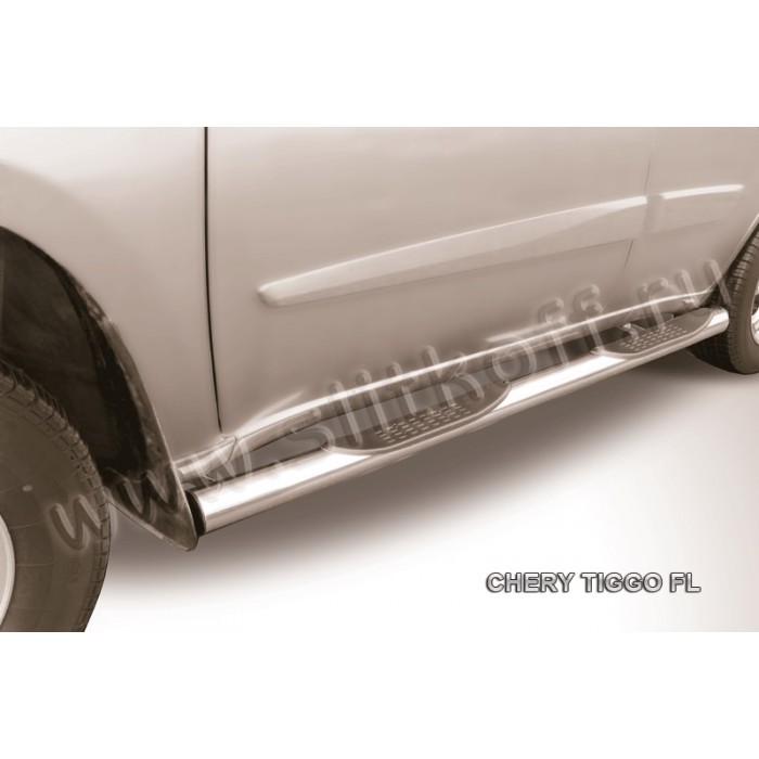 Пороги труба с накладками 76 мм для Chery Tiggo FL 2013-2018 артикул CTFL004
