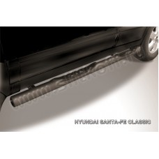 Пороги труба с накладками 76 мм чёрная для Hyundai Santa Fe Сlassic 2000-2012