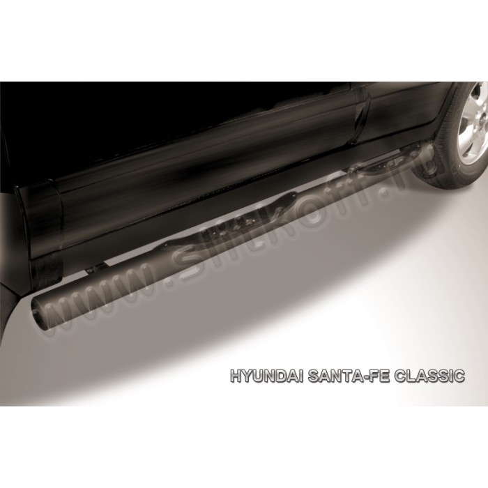 Пороги труба с накладками 76 мм чёрная для Hyundai Santa Fe Сlassic 2000-2012 артикул HSFT010B
