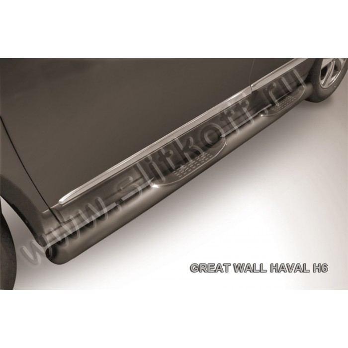 Пороги труба с накладками 76 мм со скосами чёрная для Haval H6 2014-2020 артикул HavH6007B