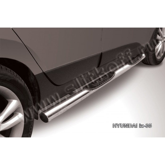 Пороги труба с накладками 76 мм серебристая для Hyundai ix35 2010-2015 артикул Hix35004S