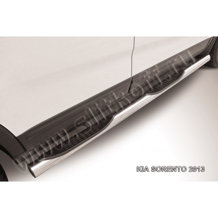 Пороги труба с накладками 76 мм серебристая для Kia Sorento 2012-2015 артикул KS13006S