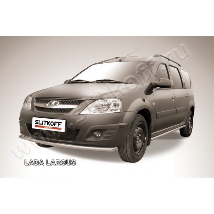 Защита переднего бампера 42 мм серебристая для Lada Largus 2012-2023 артикул LadLar001S
