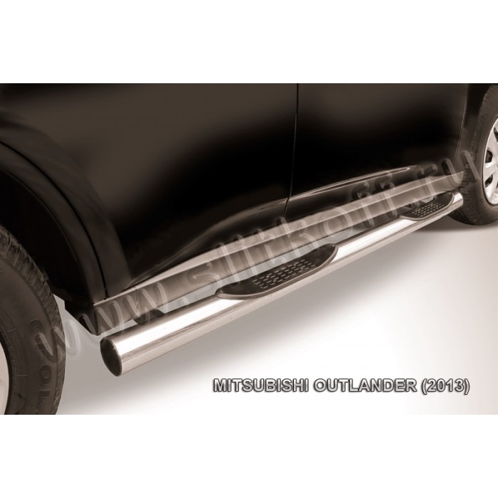 Пороги труба с накладками 76 мм серебристая для Mitsubishi Outlander 2012-2014 артикул MOUT13005S