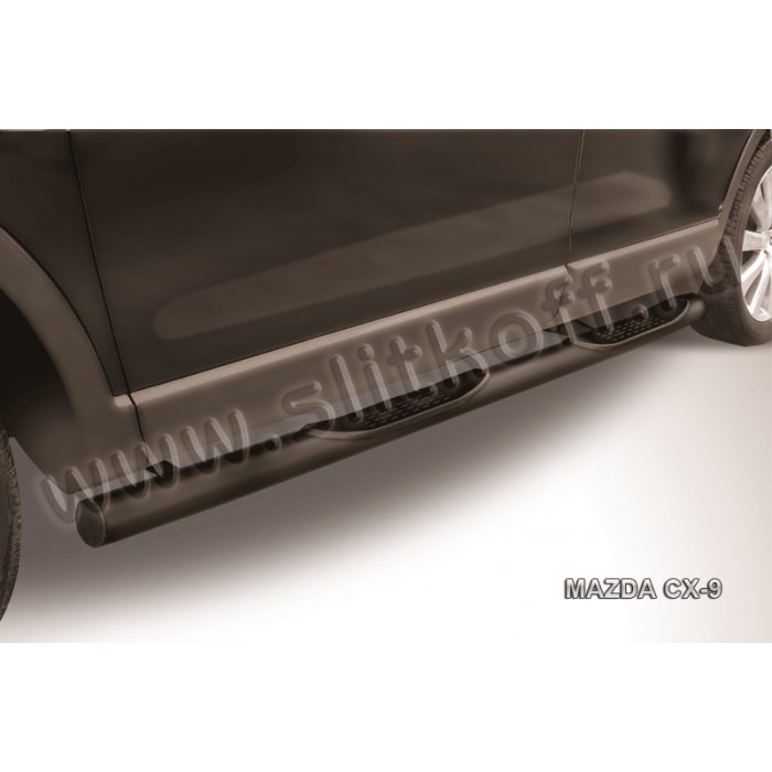 Пороги труба с накладками 76 мм чёрная для Mazda CX-9 2007-2012 артикул MZCX9005B