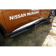 Пороги труба с накладками 76 мм чёрная для Nissan Murano 2016-2023