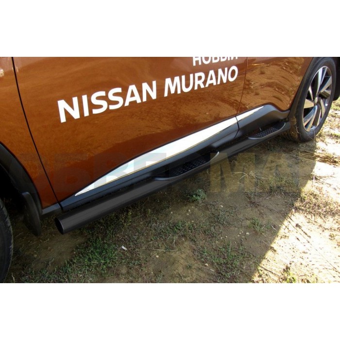 Пороги труба с накладками 76 мм чёрная для Nissan Murano 2016-2022 артикул NIM16004B