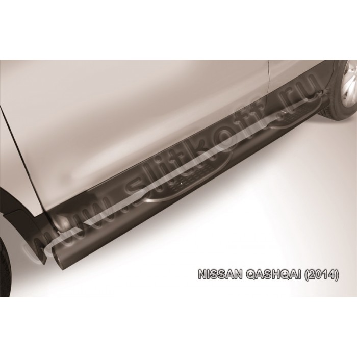Пороги труба с накладками 76 мм чёрная для Nissan Qashqai 2014-2022 артикул NIQ14004B