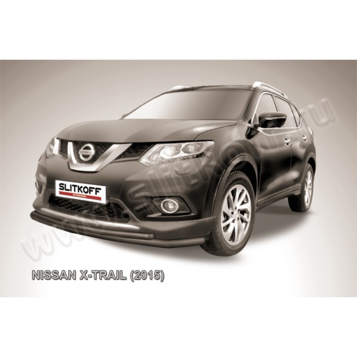 Защита передняя двойная 57-42 мм чёрная для Nissan X-Trail 2015-2018 артикул NXT15002B