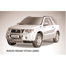 Кенгурятник 57 мм высокий с защитой картера для Suzuki Grand Vitara 3 двери 2008-2011