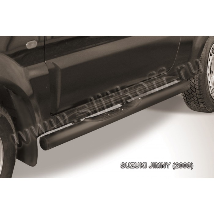 Пороги труба с накладками 76 мм чёрная для Suzuki Jimny 19988-2018 артикул SJ005B