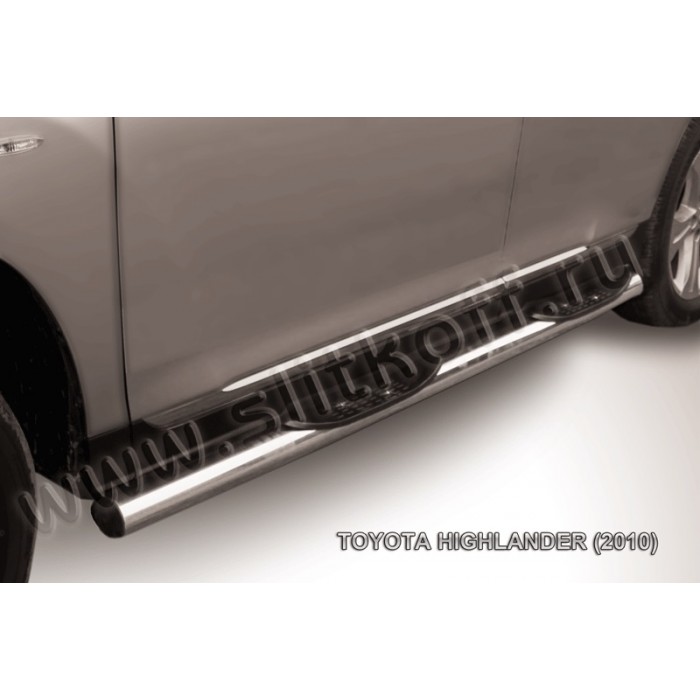 Пороги труба с накладками 76 мм серебристая для Toyota Highlander 2010-2014 артикул THI008S