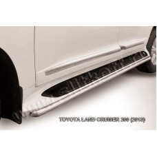 Защита штатных порогов 42 мм серебристая для Toyota Land Cruiser 200 2013-2015