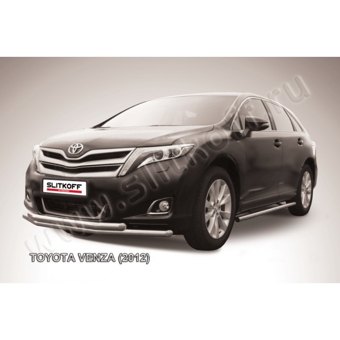 Защита передняя двойная 57-57 мм серебристая для Toyota Venza 2012-2017 артикул TVEN003S