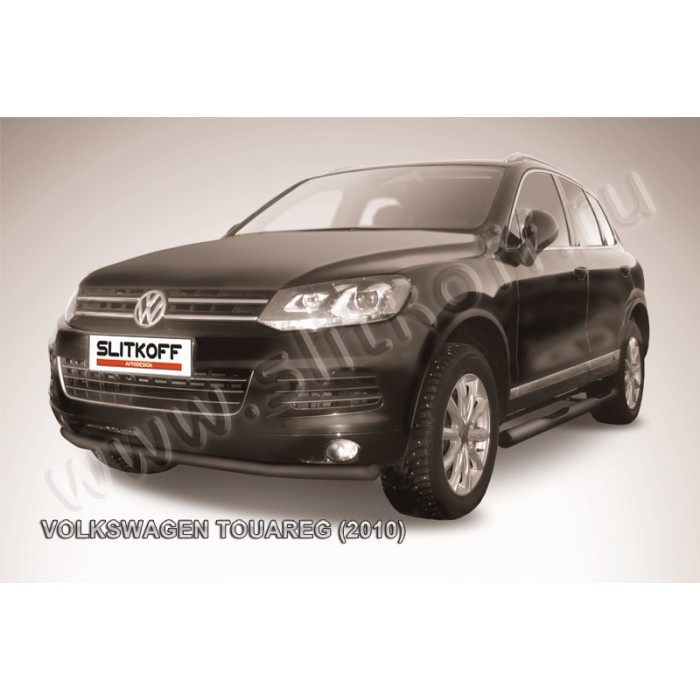 Защита переднего бампера 57 мм чёрная для Volkswagen Touareg 2010-2014 артикул VWTR005B