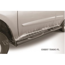 Пороги труба с накладками 76 мм чёрная для Chery Tiggo FL 2013-2018