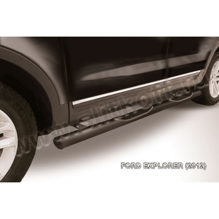 Пороги труба с накладками 76 мм чёрная для Ford Explorer 2011-2015 артикул FEX005B