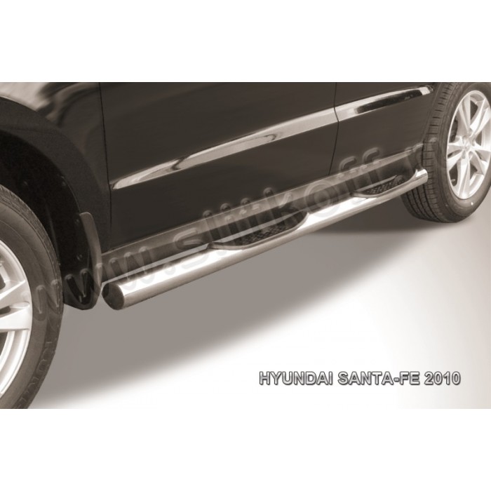 Пороги труба с накладками 76 мм для Hyundai Santa Fe 2010-2012 артикул HSFN006