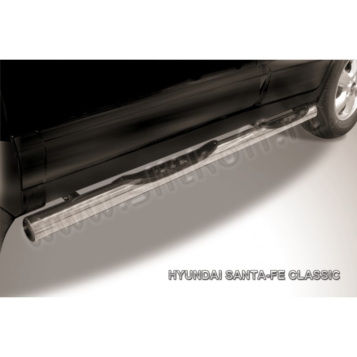 Пороги труба с накладками 76 мм серебристая для Hyundai Santa Fe Сlassic 2000-2012 артикул HSFT010S