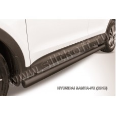 Пороги труба 76 мм чёрная для Hyundai Santa Fe 2012-2018