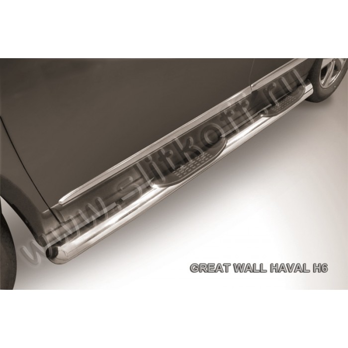 Пороги труба с накладками 76 мм со скосами серебристая для Haval H6 2014-2020 артикул HavH6007S