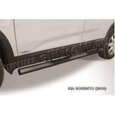 Пороги труба с накладками 76 мм чёрная для Kia Sorento 2009-2012
