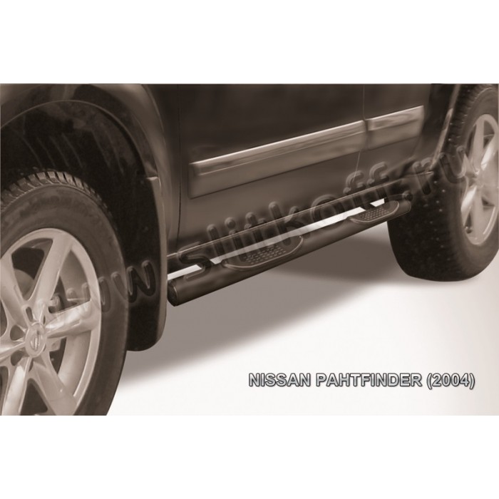 Пороги труба с накладками 76 мм чёрная для Nissan Pathfinder 2004-2009 артикул NIP007B