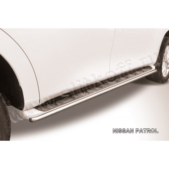 Защита штатных порогов 42 мм серебристая для Nissan Patrol 2010-2023 артикул NIPAT013S