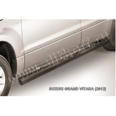 Пороги труба с накладками 76 мм чёрная для Suzuki Grand Vitara 2012-2015