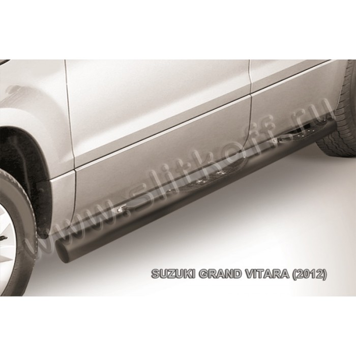 Пороги труба с накладками 76 мм чёрная для Suzuki Grand Vitara 2012-2015 артикул SGV12004B