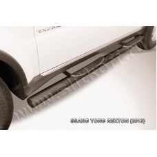 Пороги труба с накладками 76 мм чёрная для SsangYong Rexton 2012-2015