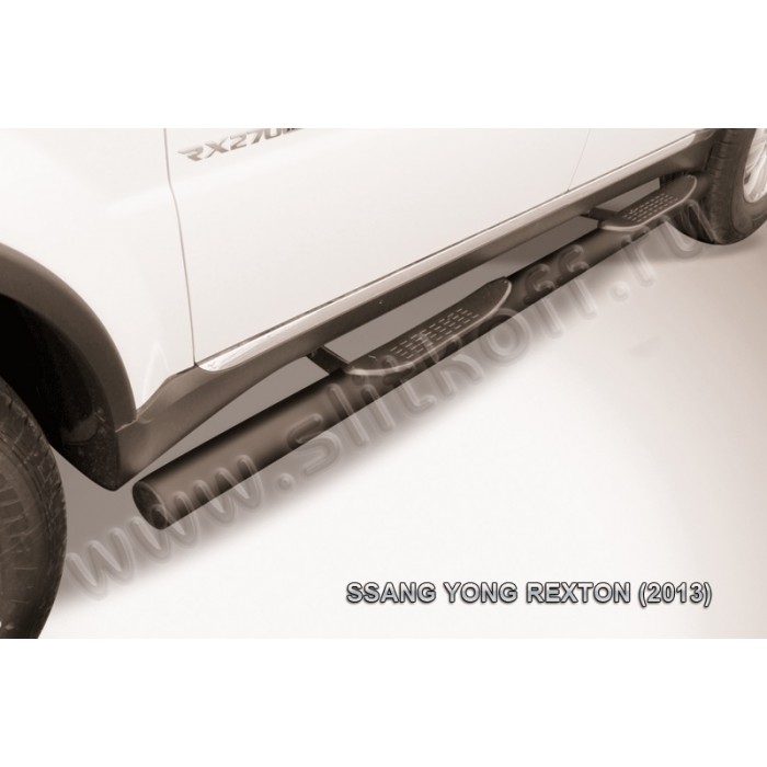 Пороги труба с накладками 76 мм чёрная для SsangYong Rexton 2012-2015 артикул SSRN005B