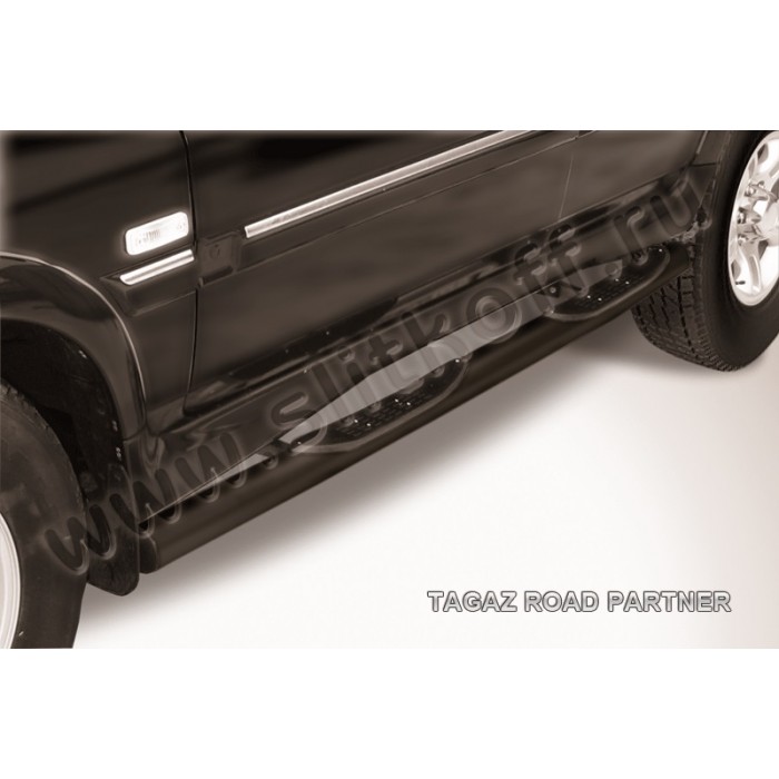 Пороги труба с накладками 76 мм чёрная для Тагаз Road Partner 2008-2011 артикул TARP007B