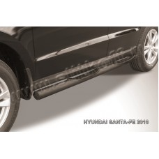 Пороги труба с накладками 76 мм чёрная для Hyundai Santa Fe 2010-2012