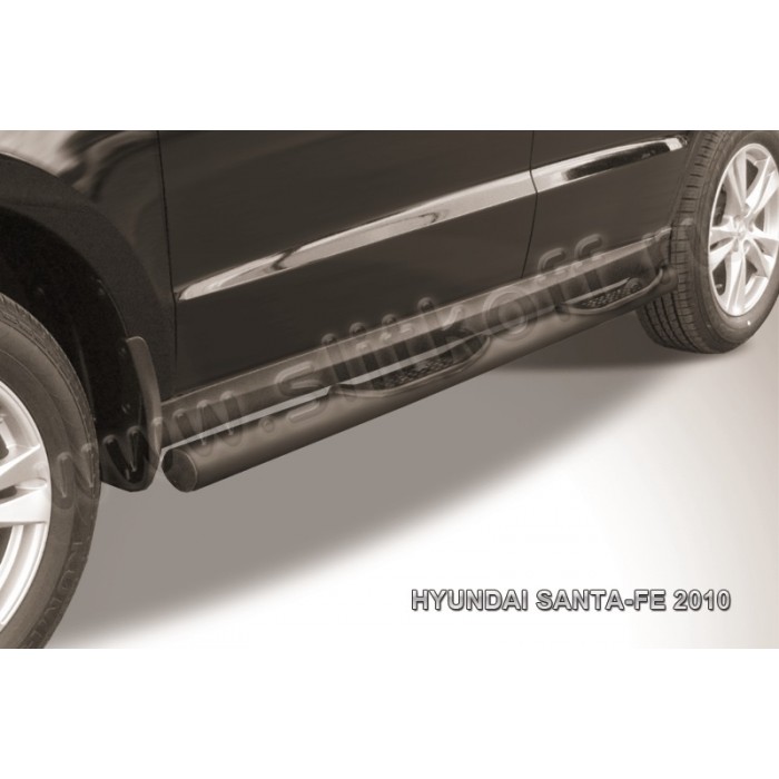 Пороги труба с накладками 76 мм чёрная для Hyundai Santa Fe 2010-2012 артикул HSFN006B