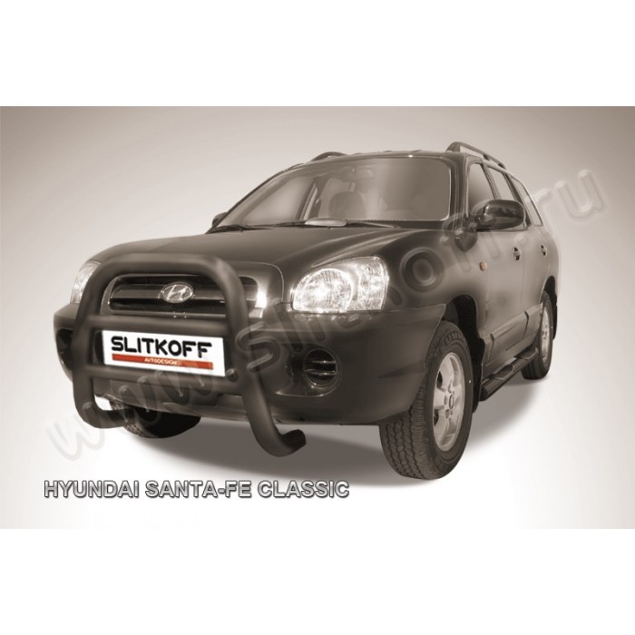 Кенгурятник 76 мм высокий чёрный для Hyundai Santa Fe Сlassic 2000-2012 артикул HSFT002B