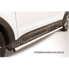 Пороги труба 76 мм серебристая для Hyundai Santa Fe 2012-2018