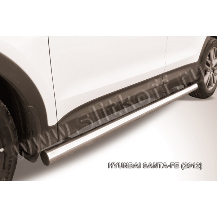 Пороги труба 76 мм серебристая для Hyundai Santa Fe 2012-2018 артикул HSFT12007S