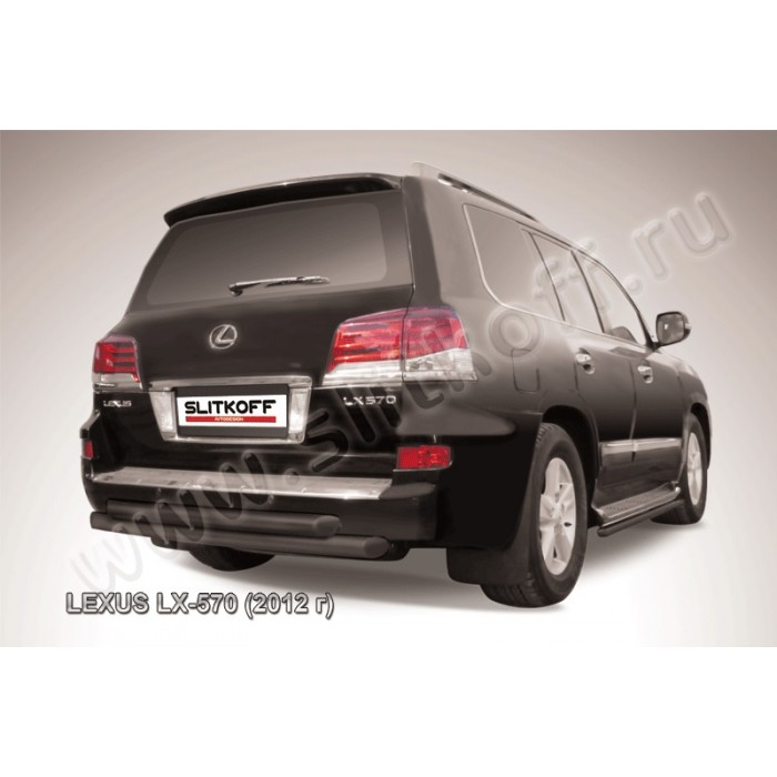 Защита заднего бампера двойная 76-76 мм радиусная чёрная для Lexus LX-570 2012-2023 артикул LLX57012009B