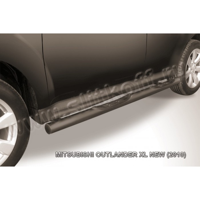 Пороги труба с накладками 76 мм чёрная для Mitsubishi Outlander XL 2010-2012 артикул MXL10007B