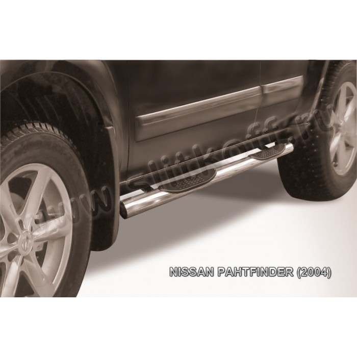 Пороги труба с накладками 76 мм серебристая для Nissan Pathfinder 2004-2009 артикул NIP007S