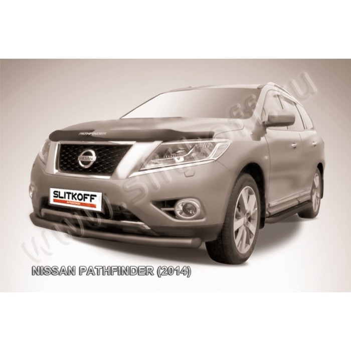 Защита переднего бампера 76 мм чёрная для Nissan Pathfinder 2014-2020 артикул NIP14004B