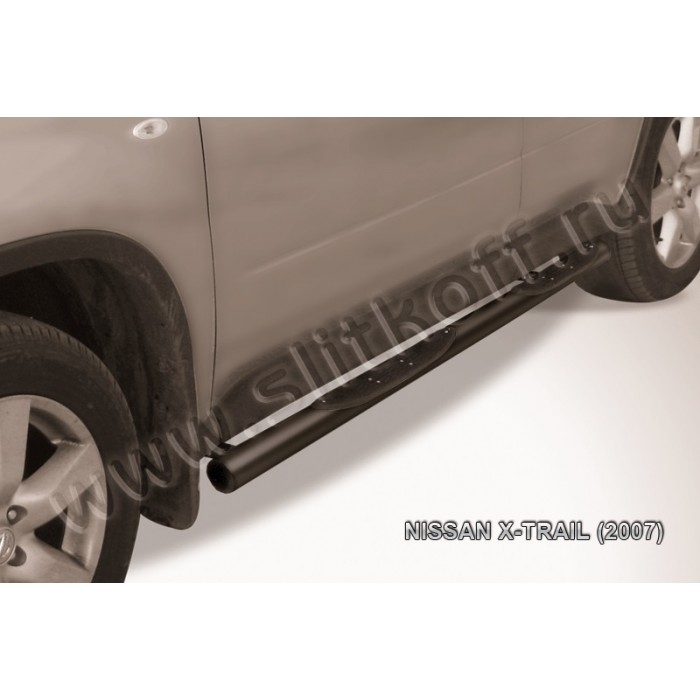 Пороги труба с накладками 76 мм чёрная для Nissan X-Trail 2007-2011 артикул NXT006B