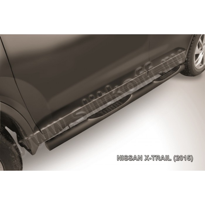 Пороги труба с накладками 76 мм чёрная для Nissan X-Trail 2015-2018 артикул NXT15006B