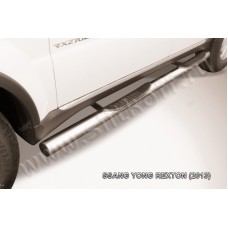 Пороги труба с накладками 76 мм серебристая для SsangYong Rexton 2012-2015