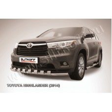Защита переднего бампера 57 мм с декоративными элементами для Toyota Highlander 2014-2016