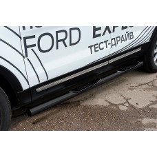 Пороги труба с накладками 76 мм чёрная для Ford Explorer 2018-2019